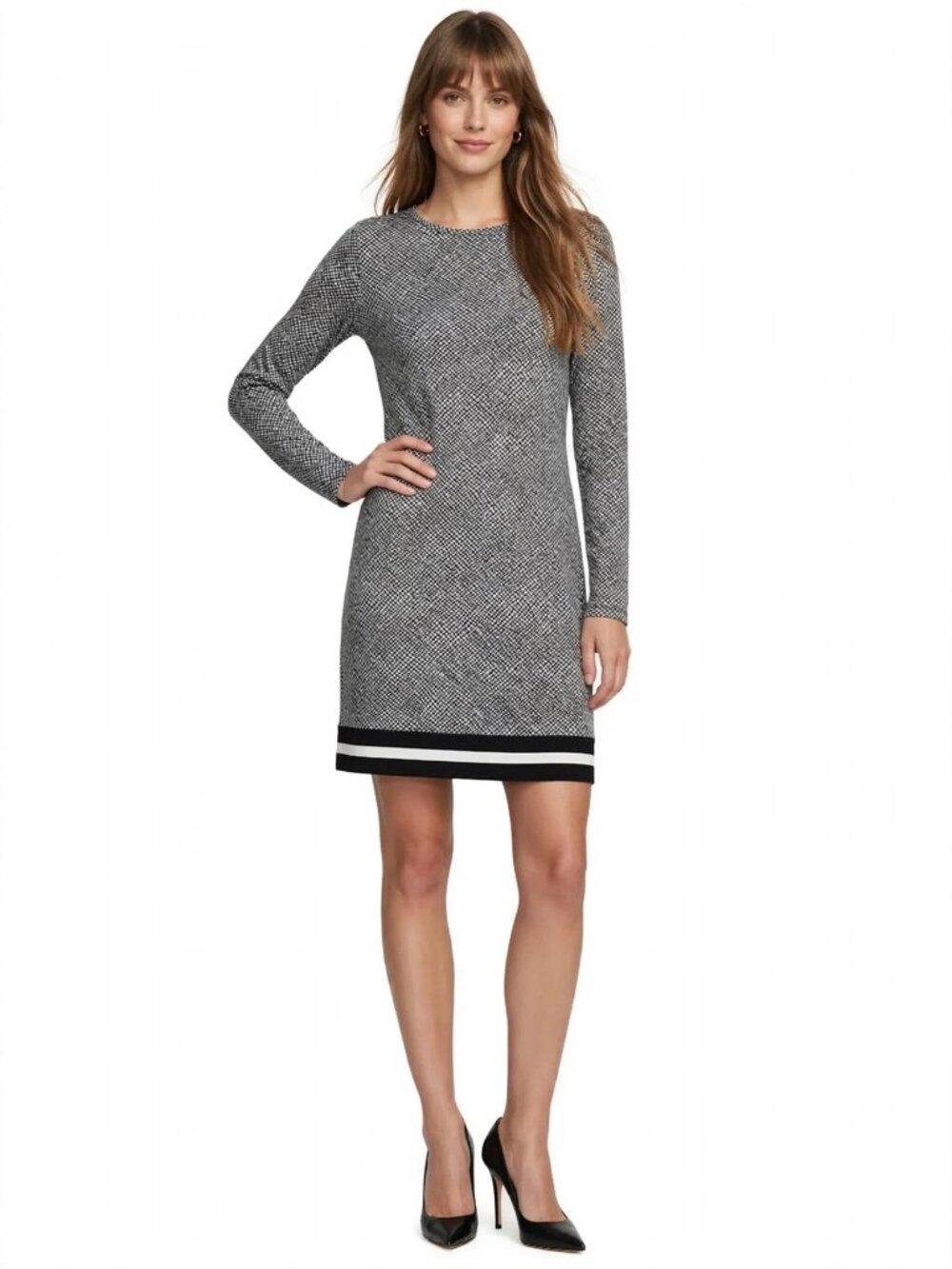 Michael Kors Jersey Knit Shift dress All Over Concrete Print Long Sleeve